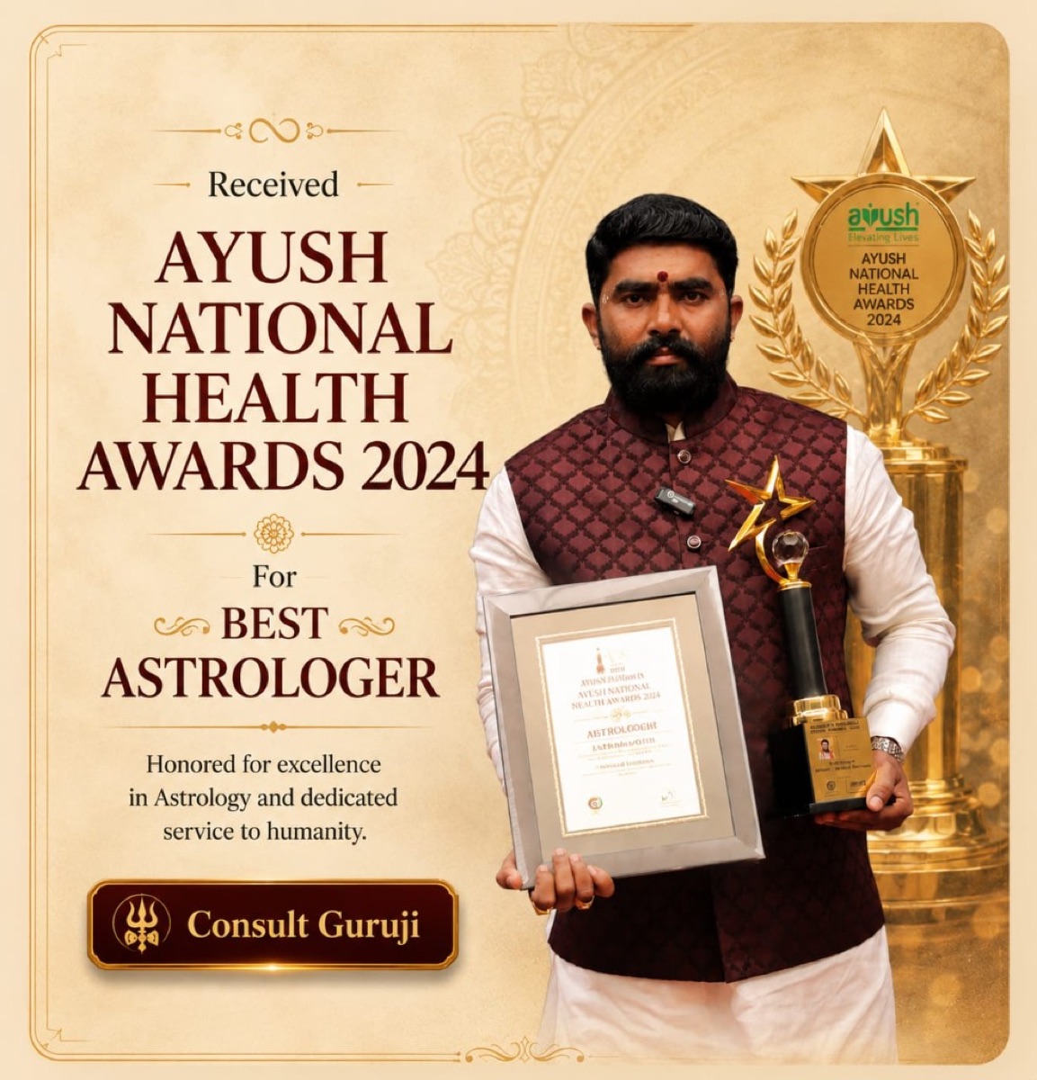 Pandit Sri U M Rao honoured at the AYUSH National Health Awards 2024